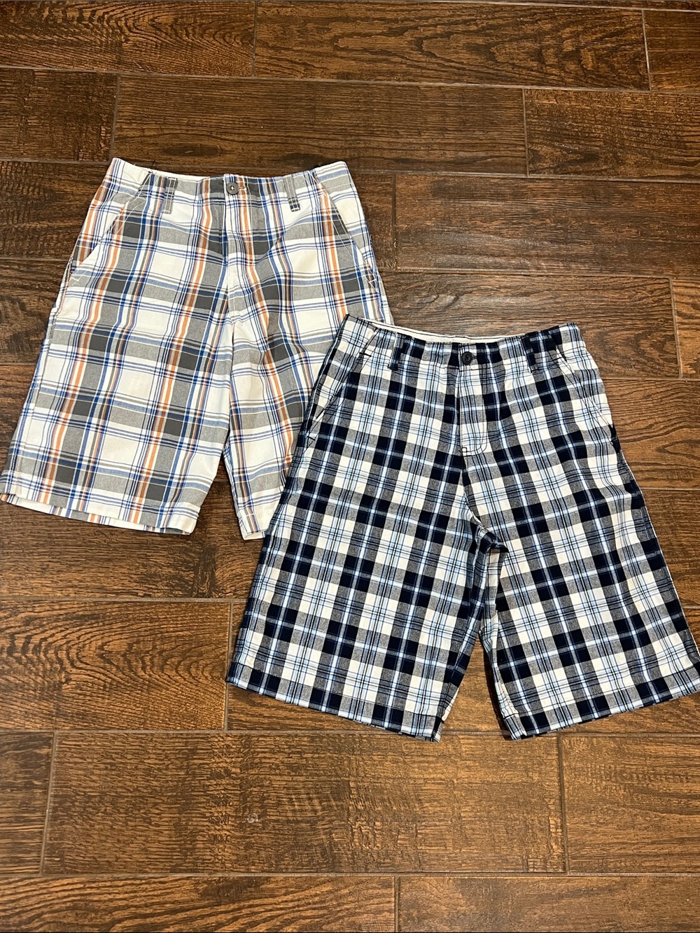 2 Pairs Faded Glory Boys Plaid Cotton Shorts